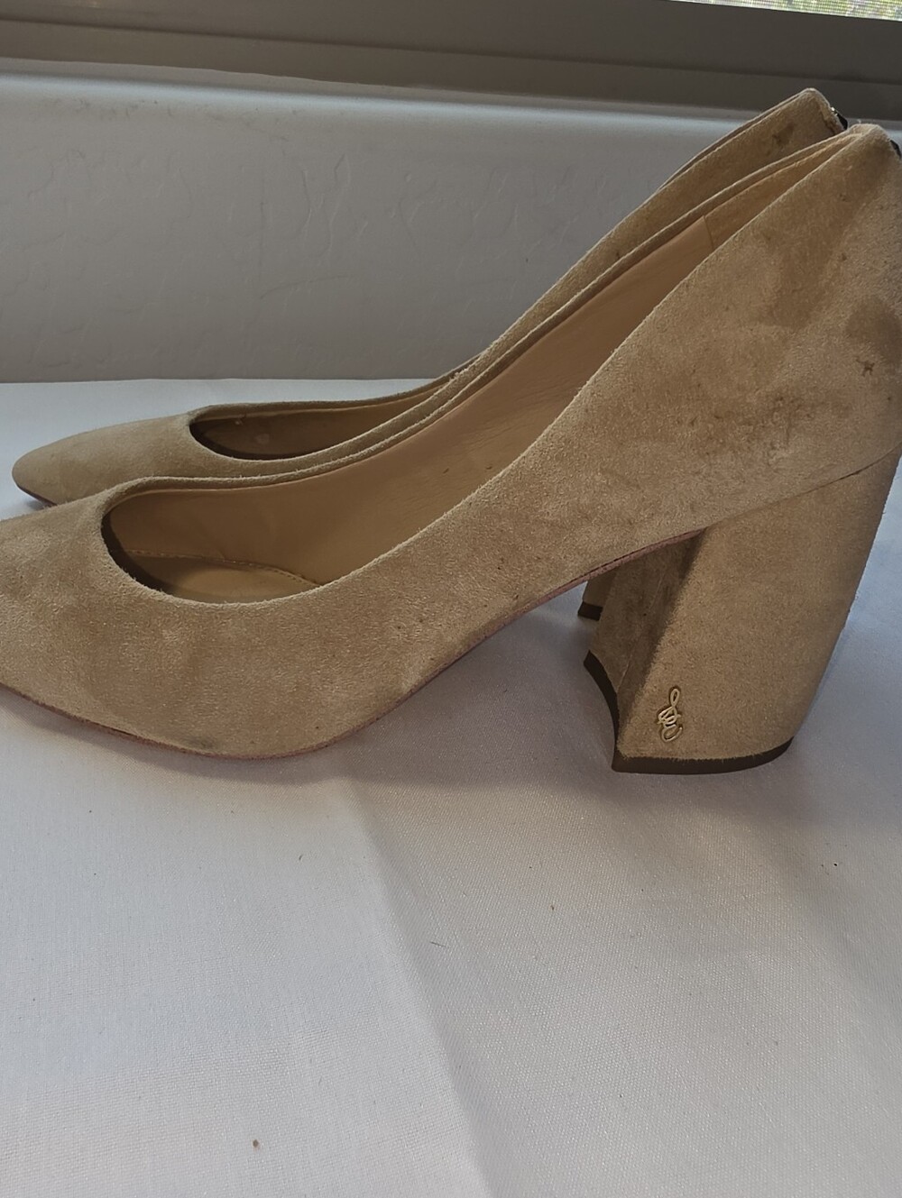 Sam Edelman Women's Tan Suede Pointed-Toe Block Heels Size 8.5 Leather Upper - Picture 2 of 13